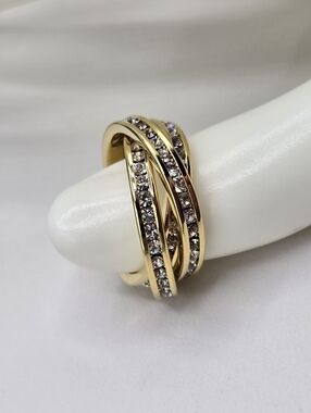 Swarovski Crystal Elements Gold Interlocking Ring Size 6.5 Wedding Prom Formal